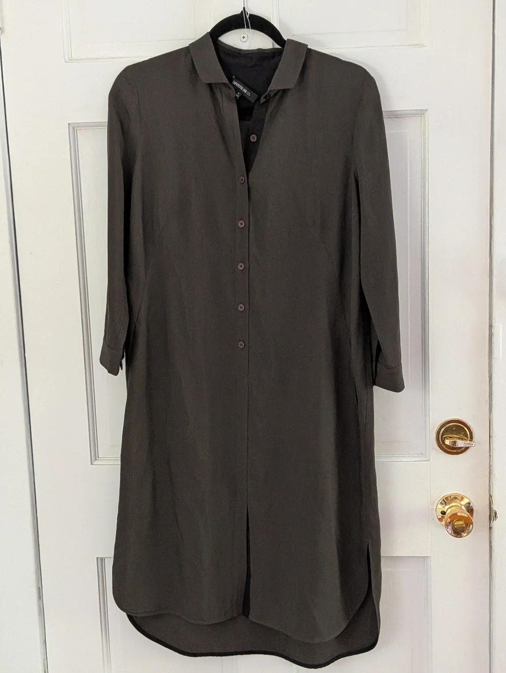 Lafayette 148 New York Silk Linen Shirt Dress Brown Button Front Midi Size 4 - Picture 5 of 7
